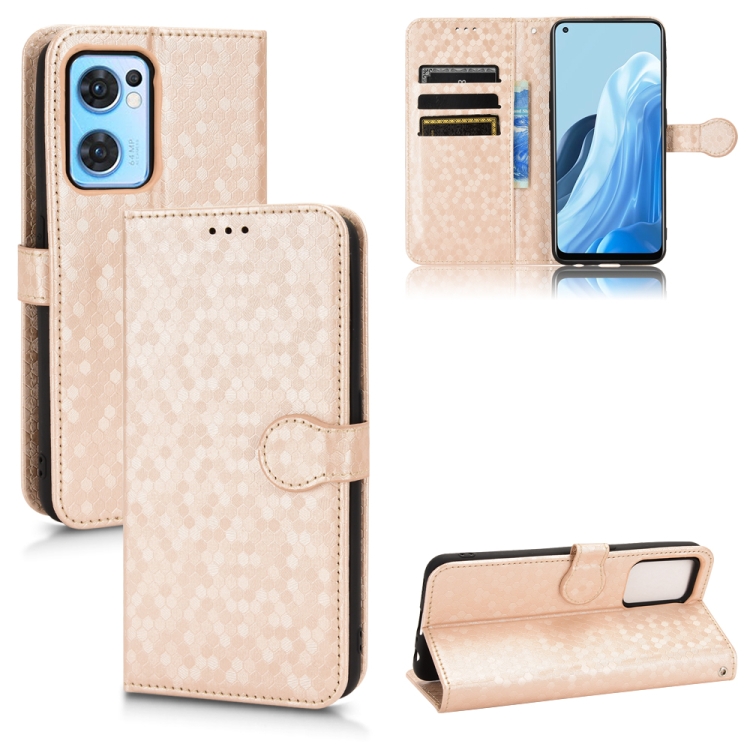 

For OPPO Reno7 5G Global / Find X5 Lite Honeycomb Dot Texture Leather Phone Case(Gold)