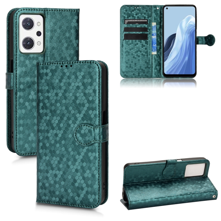 

For OPPO Reno7 A JP Version Honeycomb Dot Texture Leather Phone Case(Green)