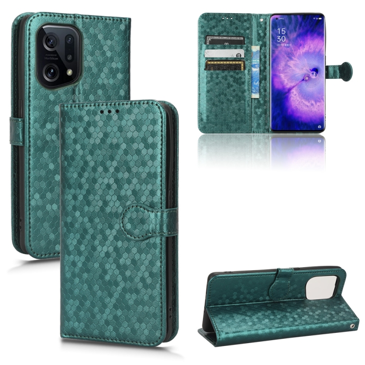 

For OPPO Find X5 Honeycomb Dot Texture Leather Phone Case(Green)