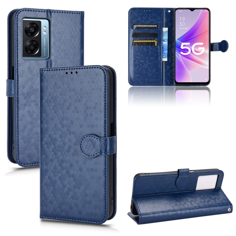 

For OPPO A57 5G Honeycomb Dot Texture Leather Phone Case(Blue)
