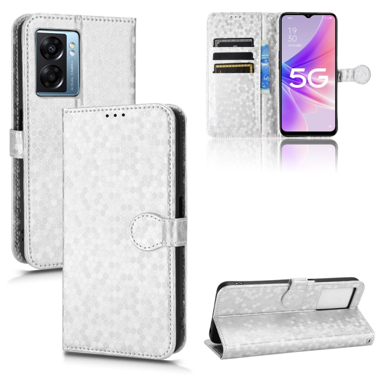 

For OPPO A57 5G Honeycomb Dot Texture Leather Phone Case(Silver)