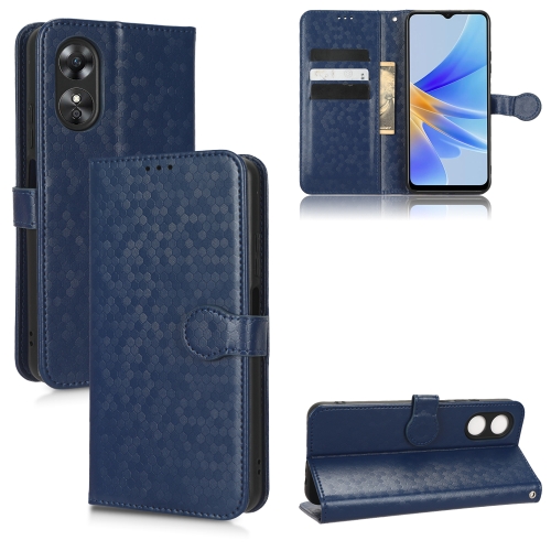 

For OPPO A17 Honeycomb Dot Texture Leather Phone Case(Blue)