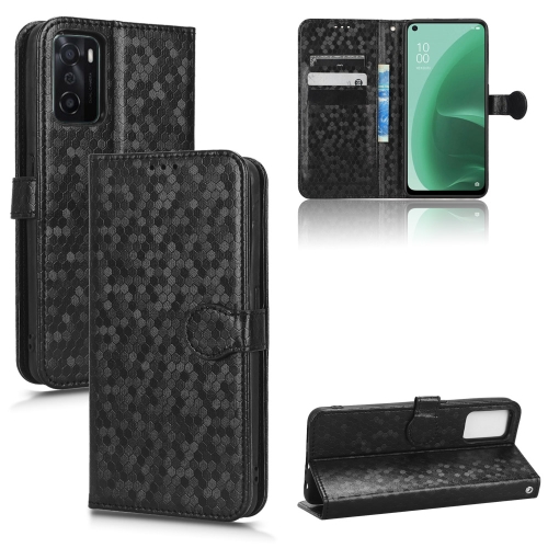 

For OPPO A55s 5G / CPH2309 Honeycomb Dot Texture Leather Phone Case(Black)