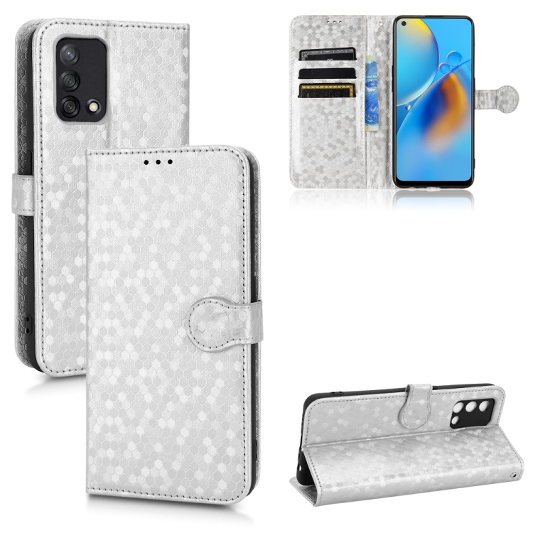 

For OPPO F19 4G / A74 4G Honeycomb Dot Texture Leather Phone Case(Silver)