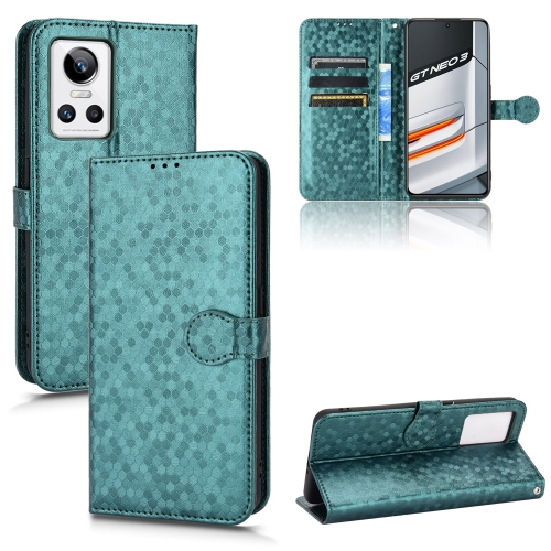 

For Realme GT Neo 3 Honeycomb Dot Texture Leather Phone Case(Green)