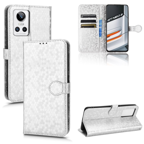

For Realme GT Neo 3 Honeycomb Dot Texture Leather Phone Case(Silver)