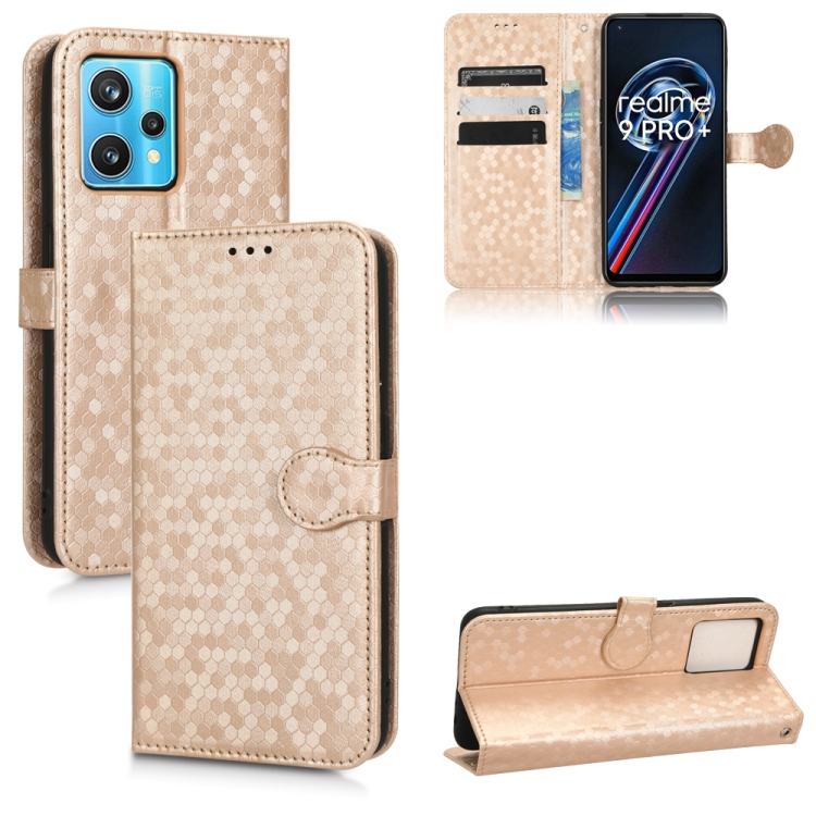 

For Realme 9 4G / 9 Pro+ Honeycomb Dot Texture Leather Phone Case(Gold)