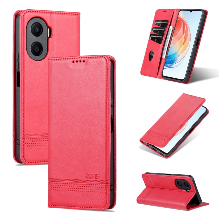 

For Honor Play 40 Plus AZNS Magnetic Calf Texture Flip Leather Phone Case(Red)