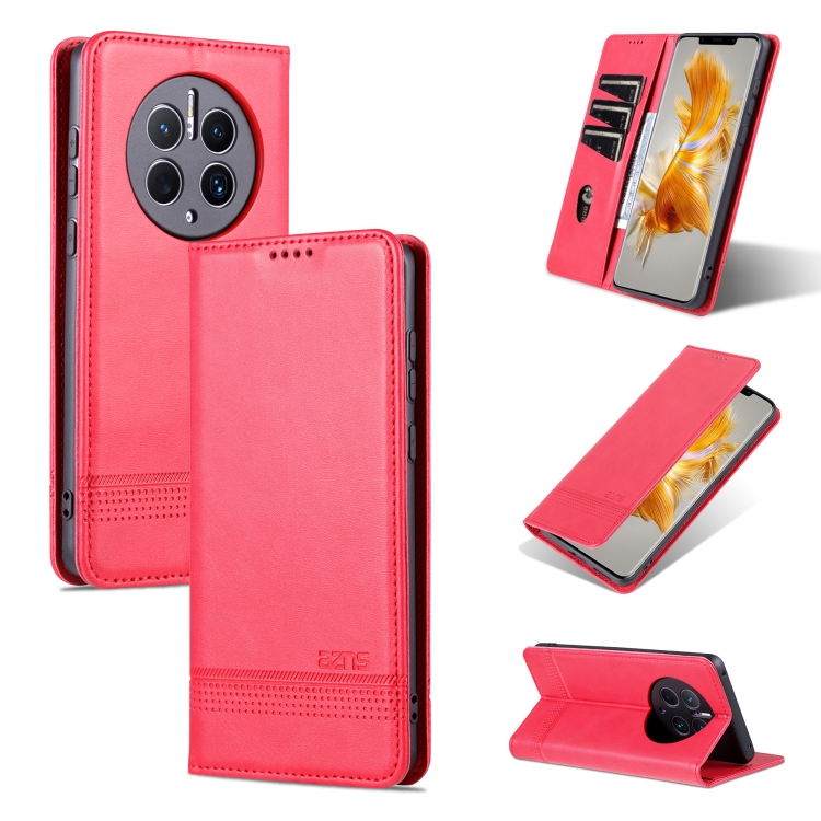 

For Huawei Mate 50 Pro AZNS Magnetic Calf Texture Flip Leather Phone Case(Red)