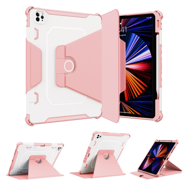 

360 Degree Rotating Armored Smart Tablet Leather Case For iPad Pro 12.9 inch 2022/2021/2020/2018(Pink)