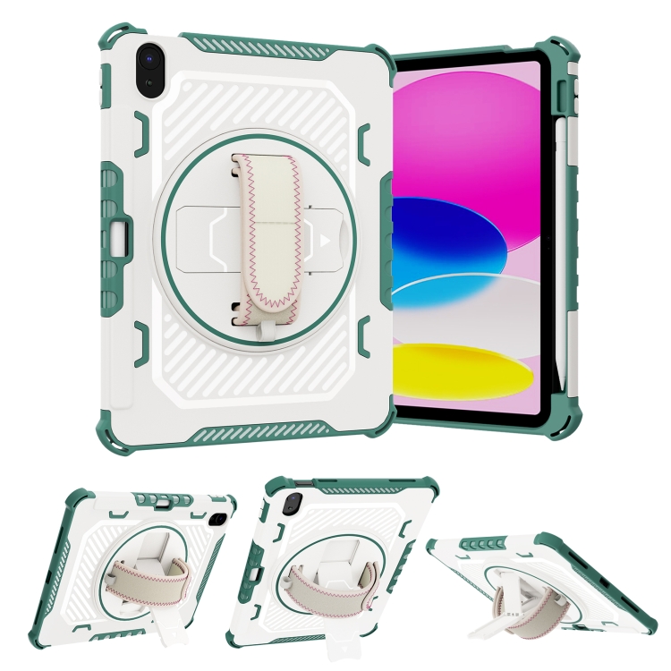 

For iPad 10th Gen 10.9 2022 Shockproof Tablet Case with Holder & Hand Strap(Green)