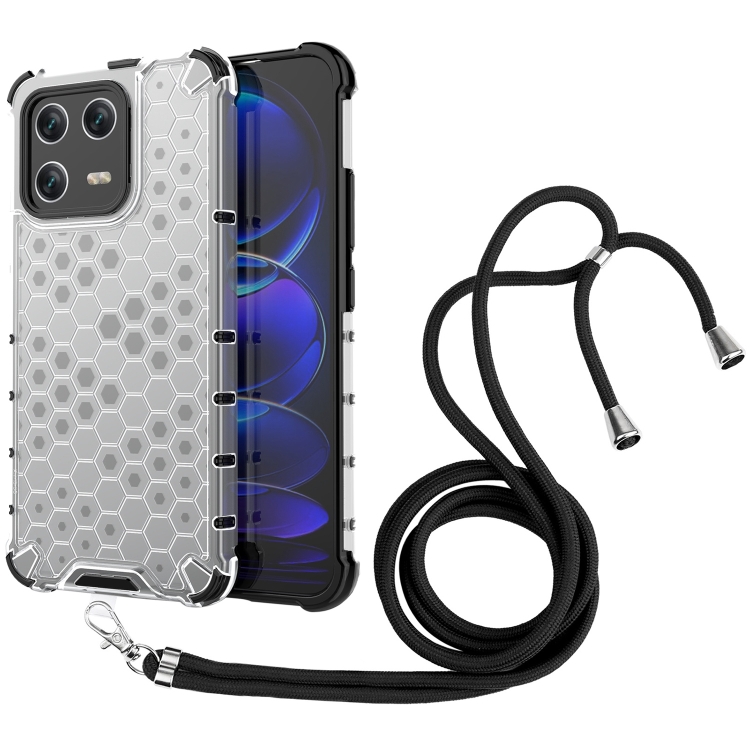 

For Xiaomi 13 Lanyard Honeycomb Phone Case(White)