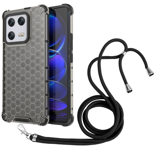 

For Xiaomi 13 Pro Lanyard Honeycomb Phone Case(Black)