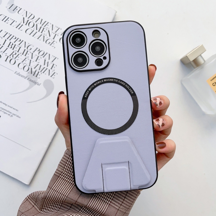

For iPhone 13 Pro MagSafe Magnetic Holder Leather Fine Hole Phone Case(Lavender Purple)