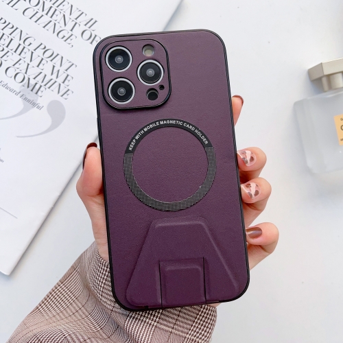 

For iPhone 13 MagSafe Magnetic Holder Leather Fine Hole Phone Case(Purple)