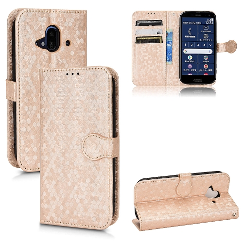 

For Fujitsu Arrows F-52B Honeycomb Dot Texture Leather Phone Case(Gold)