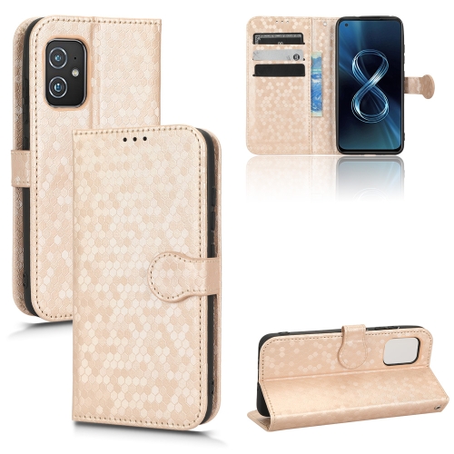 

For Asus Zenfone 8 ZS590KS Honeycomb Dot Texture Leather Phone Case(Gold)