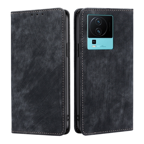 

For vivo iQOO Neo7 RFID Anti-theft Brush Magnetic Leather Phone Case(Black)