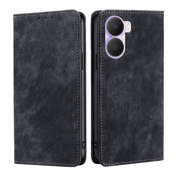 

For Honor Play 40 Plus RFID Anti-theft Brush Magnetic Leather Phone Case(Black)