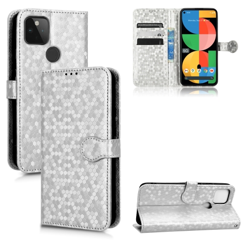 

For Google Pixel 5a 5G Honeycomb Dot Texture Leather Phone Case(Silver)