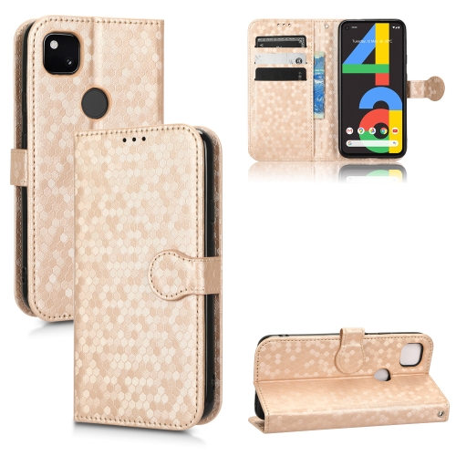 

For Google Pixel 4a Honeycomb Dot Texture Leather Phone Case(Gold)