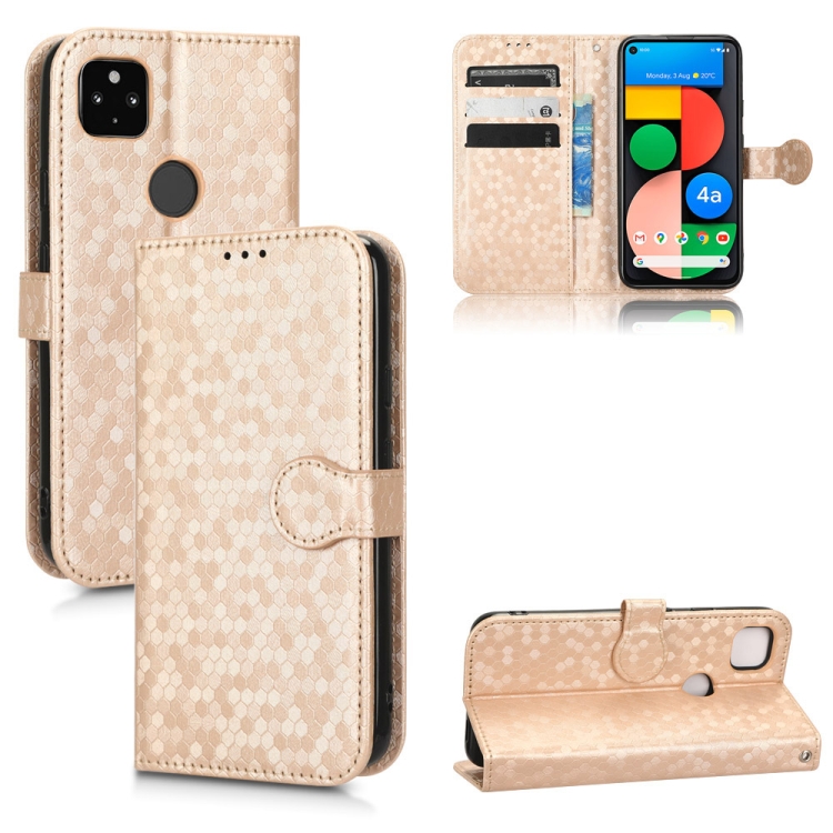 

For Google Pixel 4a 5G Honeycomb Dot Texture Leather Phone Case(Gold)