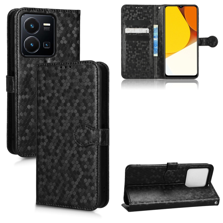 

For vivo Y35 4G Honeycomb Dot Texture Leather Phone Case(Black)