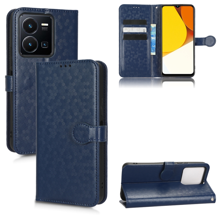 

For vivo Y35 4G Honeycomb Dot Texture Leather Phone Case(Blue)