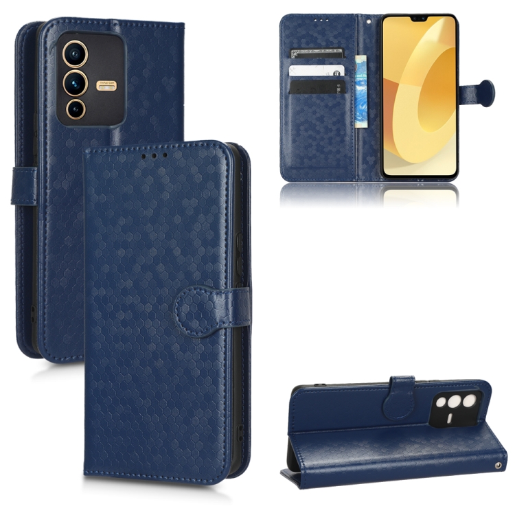 

For vivo S12 Honeycomb Dot Texture Leather Phone Case(Blue)