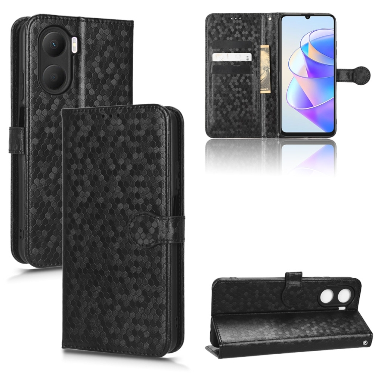 

For Honor Play 40 Honeycomb Dot Texture Leather Phone Case(Black)