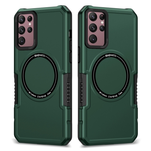 

For Samsung Galaxy S22 Ultra 5G MagSafe Shockproof Armor Phone Case(Dark Green)