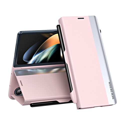 

For Samsung Galaxy Z Fold4 Shockproof Full Coverage Leather Phone Case with Pen Slot(Pink)