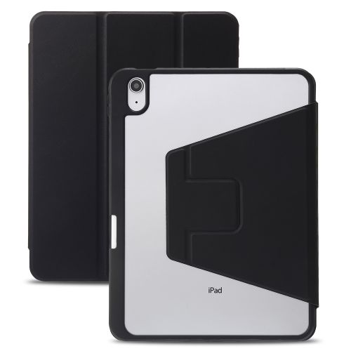 

For iPad 10th Gen 10.9 2022 3-Fold 360 Rotation Acrylic Leather Smart Tablet Case(Black)