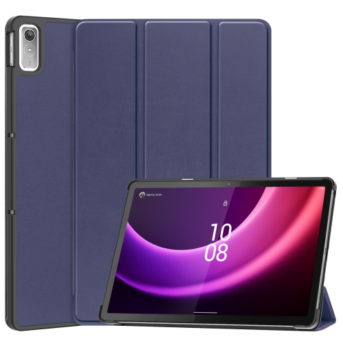 

For Lenovo Tab P11 Gen 2 Custer Pure Color 3-Fold Holder Leather Smart Tablet Case(Dark Blue)