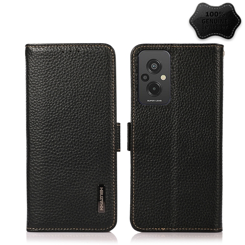 

For Xiaomi Redmi 11 Prime KHAZNEH Magnetic Litchi Genuine Leather RFID Phone Case(Black)