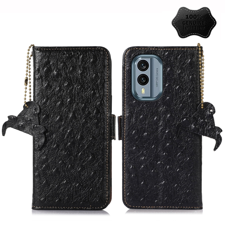 

For Nokia X30 5G Ostrich Pattern Genuine Leather RFID Phone Case(Black)