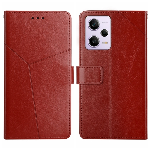 

For Xiaomi Redmi Note 12 Pro 5G China HT01 Y-shaped Pattern Flip Leather Phone Case(Brown)