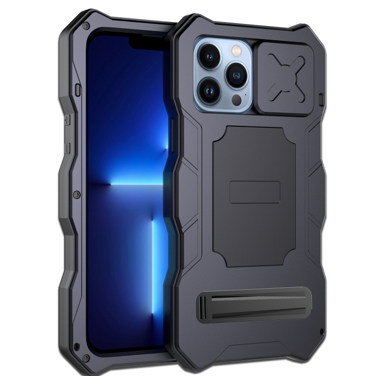 

For iPhone 14 Pro Max Camshield Tri-poof Metal Phone Case with Holder(Black)