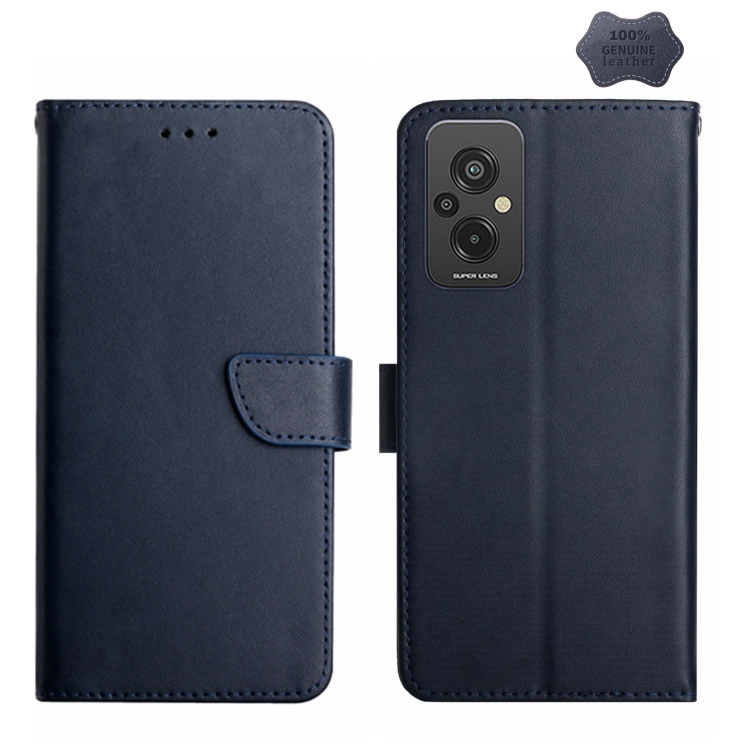 

For Xiaomi Redmi 11 Prime 4G Genuine Leather Fingerprint-proof Flip Phone Case(Blue)