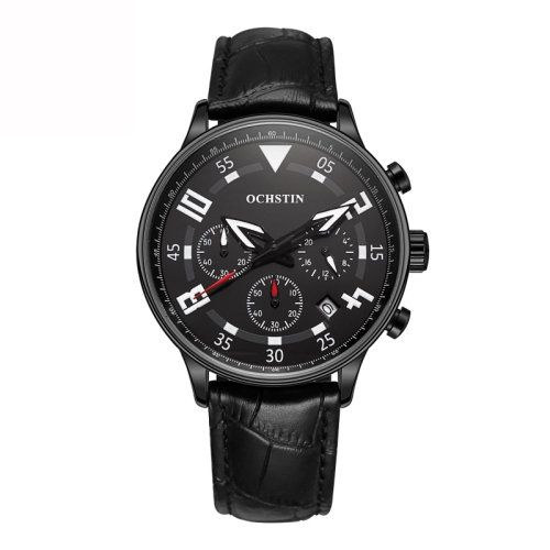 

Ochstin 6050B Multifunctional Quartz Men Leather Watch(Black+Black+Black)