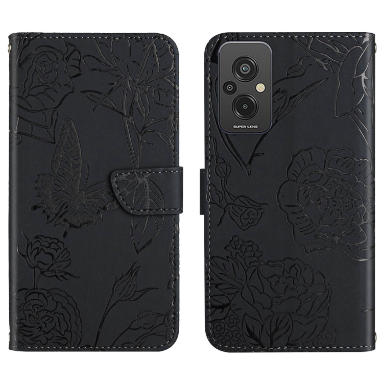

For Xiaomi Redmi 11 Prime 4G HT03 Skin Feel Butterfly Embossed Flip Leather Phone Case(Black)