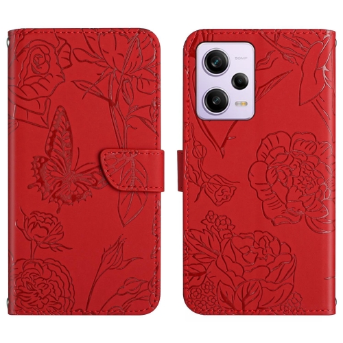 

For Xiaomi Redmi Note 12 Pro+/Note 12 Explorer HT03 Skin Feel Butterfly Embossed Flip Leather Phone Case(Red)
