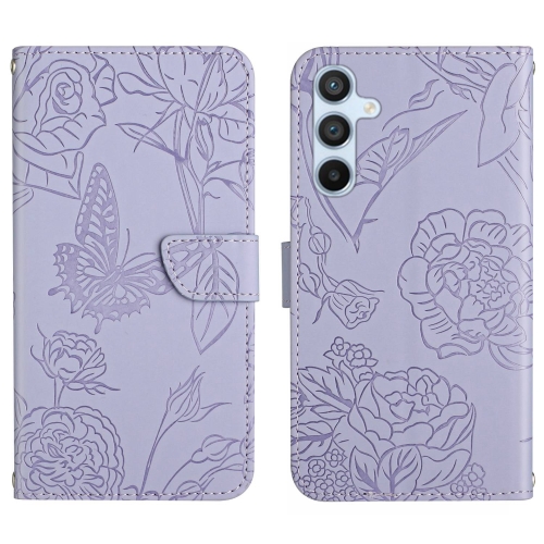 

For Samsung Galaxy A54 5G HT03 Skin Feel Butterfly Embossed Flip Leather Phone Case(Purple)