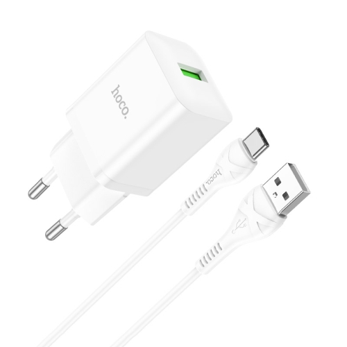 

hoco N26 18W Maxim Single Port QC3.0 USB Charger with USB to USB-C/Type-C Cable, EU Plug(White)