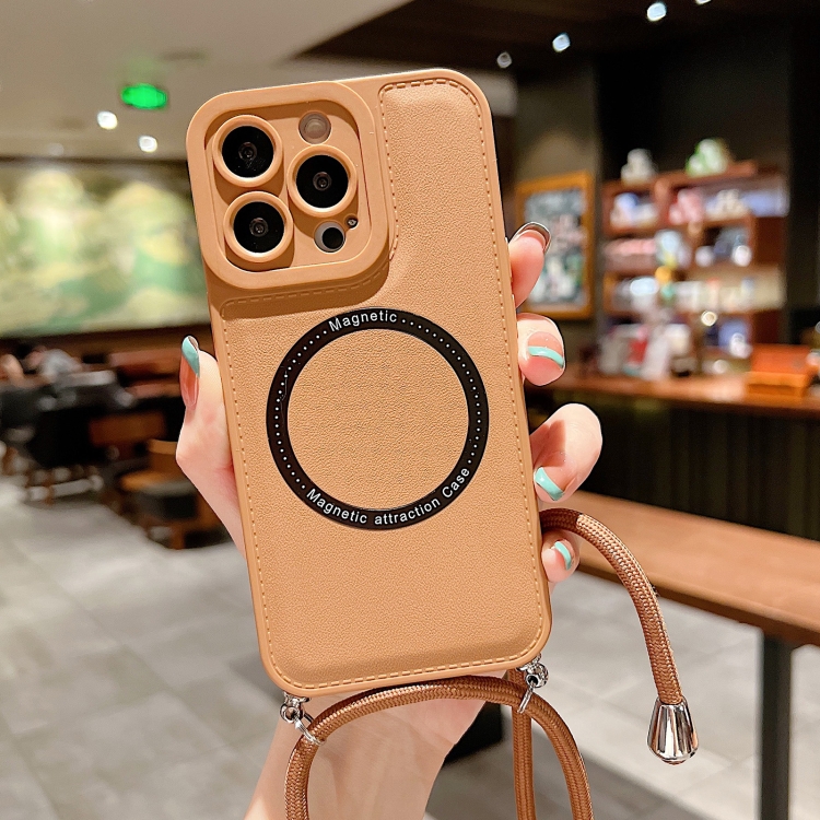 

For iPhone 13 Pro MagSafe Magnetic Lanyard Phone Case(Khaki)