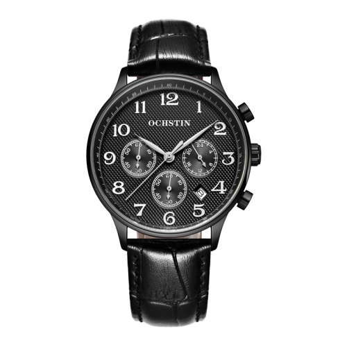 

Ochstin 6050E Multifunctional Quartz Men Leather Watch(Black+Black)