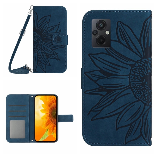 

For Xiaomi Redmi 11 Prime 5G Skin Feel Sun Flower Pattern Flip Leather Phone Case with Lanyard(Inky Blue)