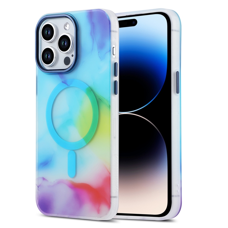 

For iPhone 14 Pro Max MagSafe Magnetic Ink Phone Case(Blue Colorful)