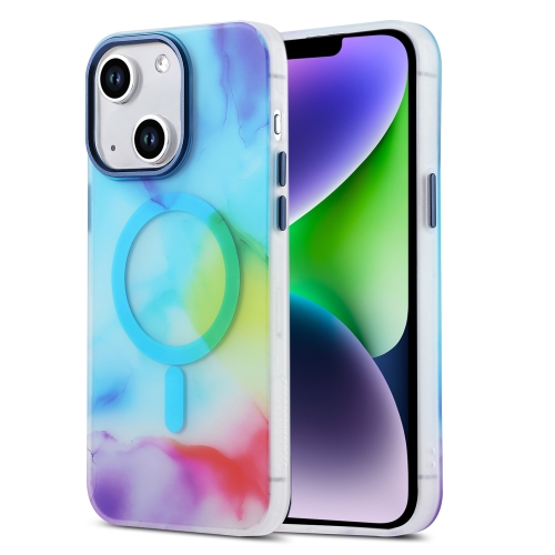 

For iPhone 14 Plus MagSafe Magnetic Ink Phone Case(Blue Colorful)