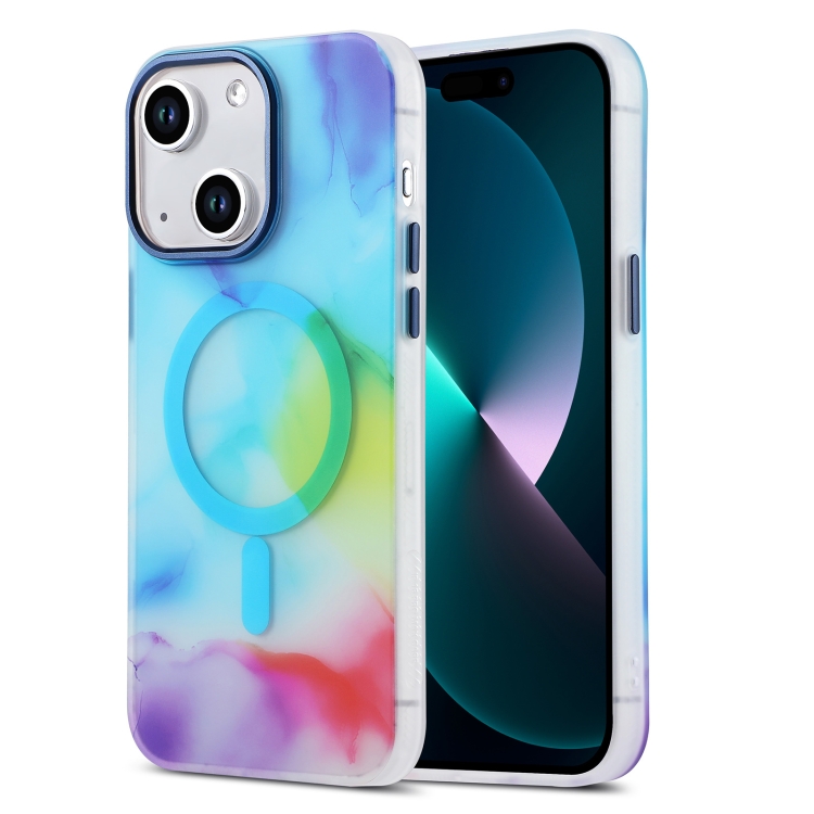 

For iPhone 13 MagSafe Magnetic Ink Phone Case(Blue Colorful)